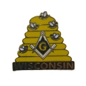 Freemasonry Wisconsin Behive yellow Metal Grandmaster Lapel Blazer Pin 1 Inch